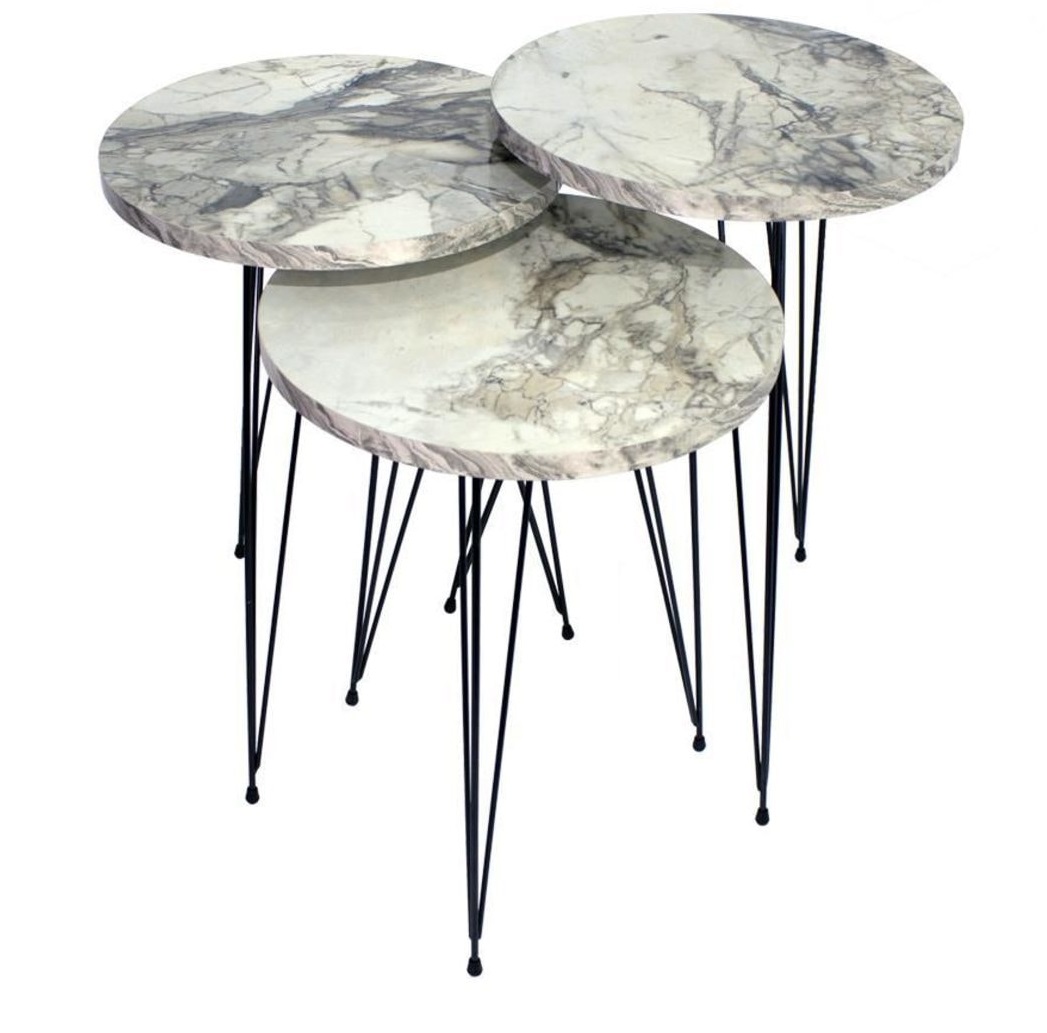 WHITE MARBLE NEST OF 3 TABLE