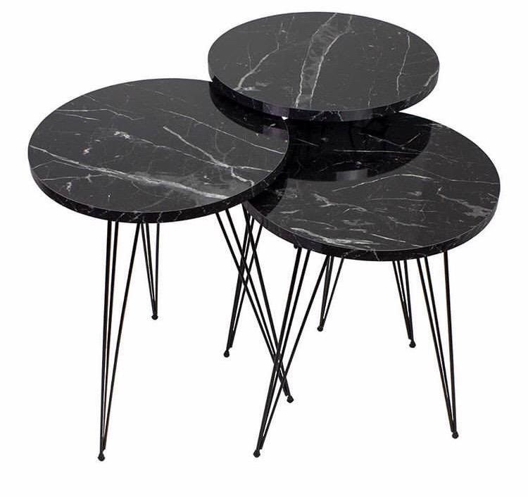 BLACK MARBLE NEST OF 3 TABLE