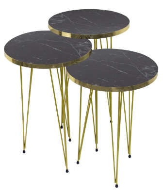 GOLD FRAME BLACK MARBLE NEST OF 3 TABLE
